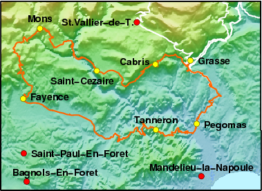 Karte Grasse, Fayence, Tanneron
